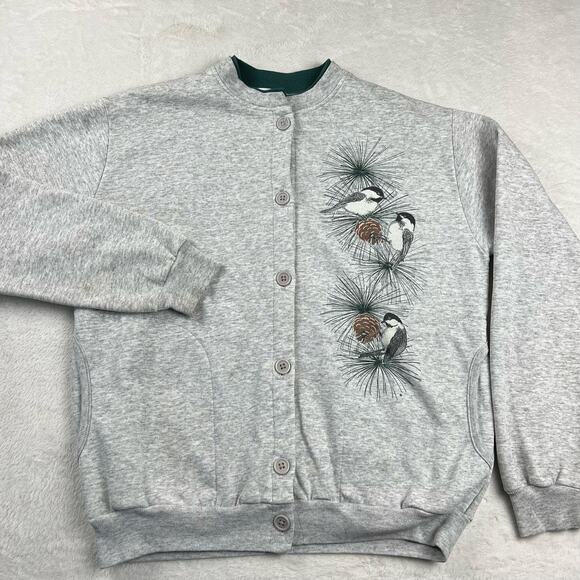 AU Sportswear Vintage Nature Bird Snap Button Sweatshirt Women's size Medium USA - Picture 1 of 7